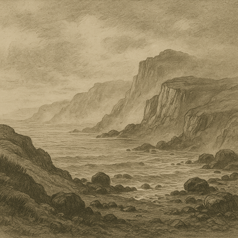 Insel der Geheimnisse aus Echo der Vergessenen Eine Zeichnung der Küstengegengend der Insel Mona in England